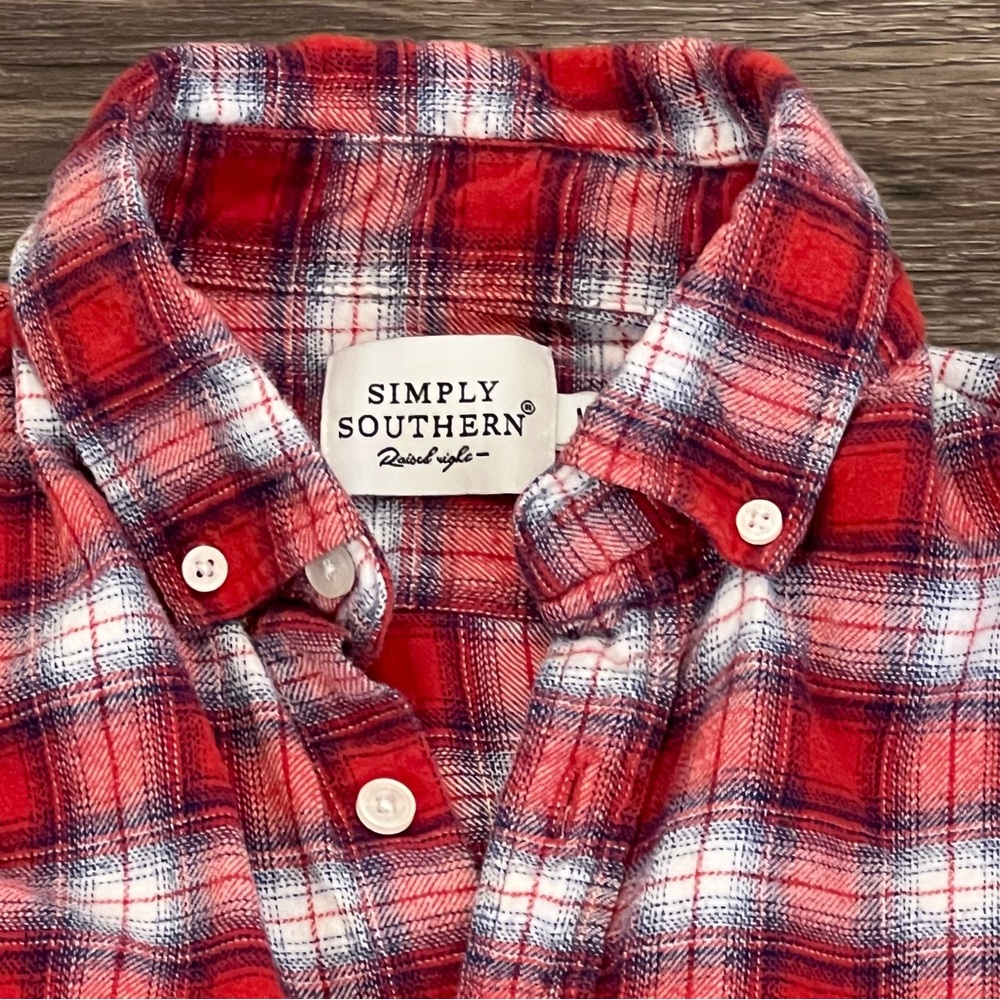 Simply Southern Flannel Shirt Men's Medium Red Raised Right Button Up Plaid